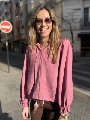 CAMISA VISCOSA CUELLO Y PUÑOS FRUNCIDOS