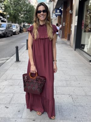 VESTIDO C/BABERO FRUNCIDO LISO